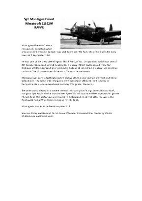 A preview of a PDF biography for Wheatcroft, Montague Ernest